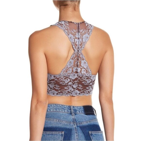 Free People Wild Roses Racerback Lace Bralette in Mocha Blue Size medium - Picture 5 of 13